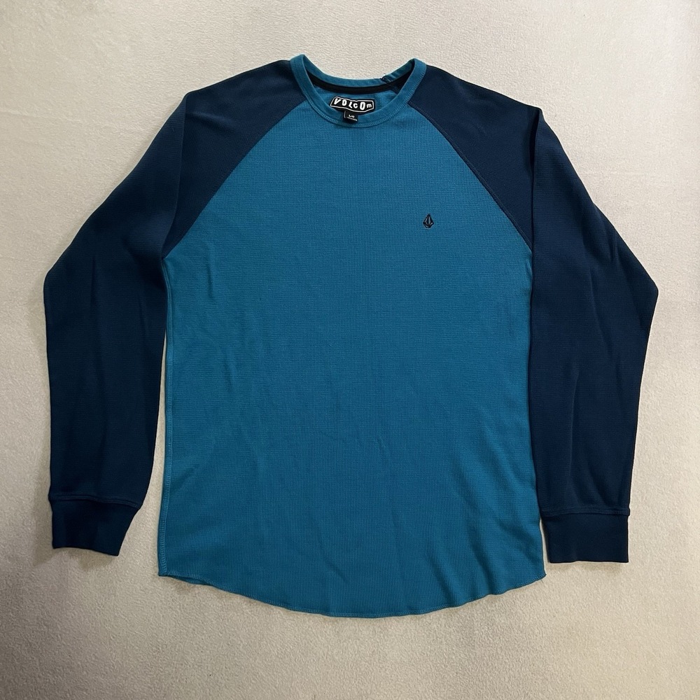 Vintage Volcom Thermal Shirt Men's Size Large Blue Long Sleeve Two Tone Skater
